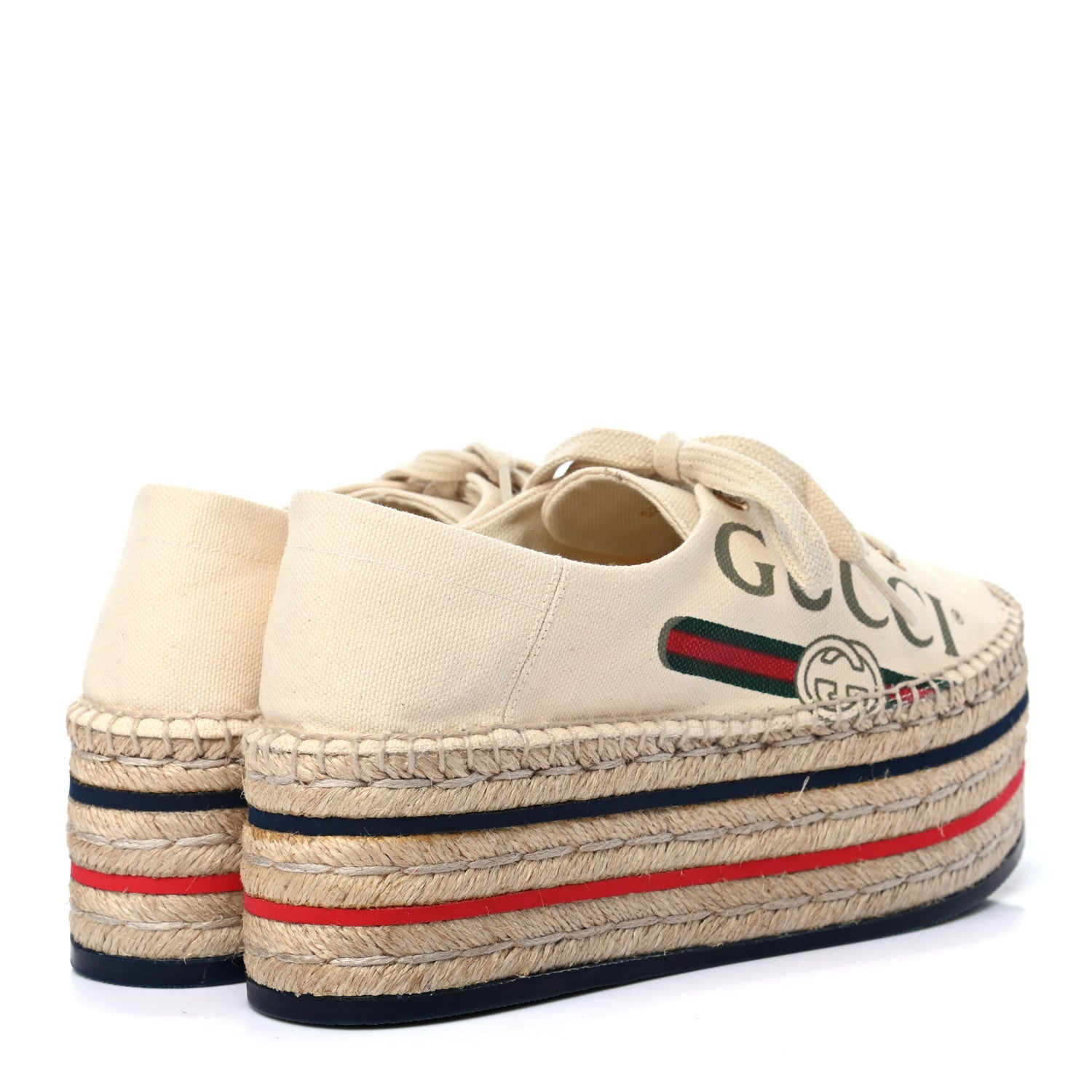 Gucci Canvas Logo Lace-Up Platform Espadrilles 36 Greggio Grege 4 of 7