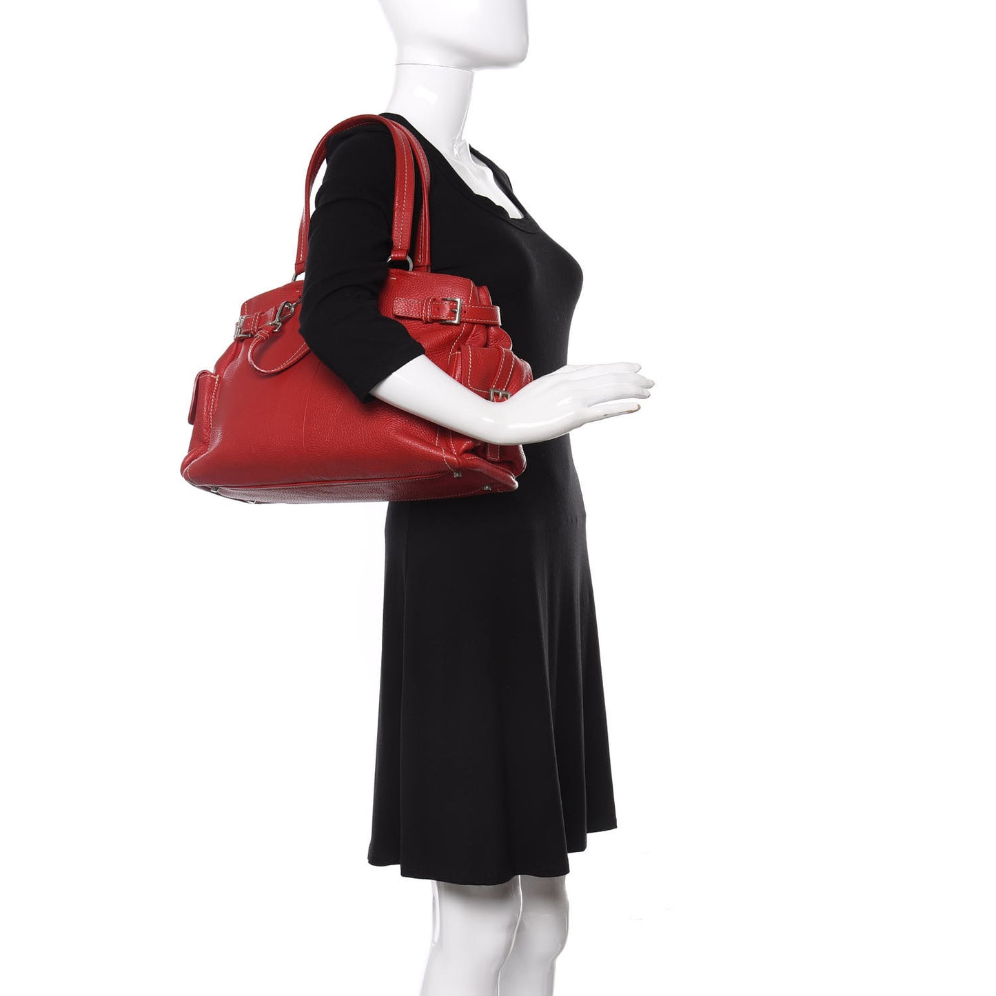 Vitello Daino Buckle Shoulder Bag Rosso