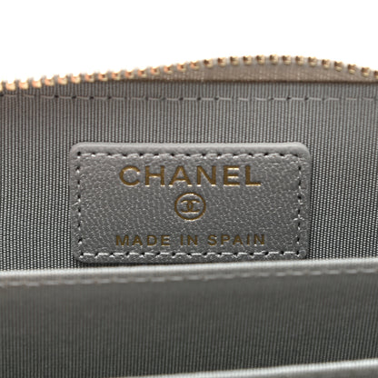 Chanel Metallic Goatskin Quilted Chanel 19 Zip Around Coin Purse Wallet Silver 6 of 8
