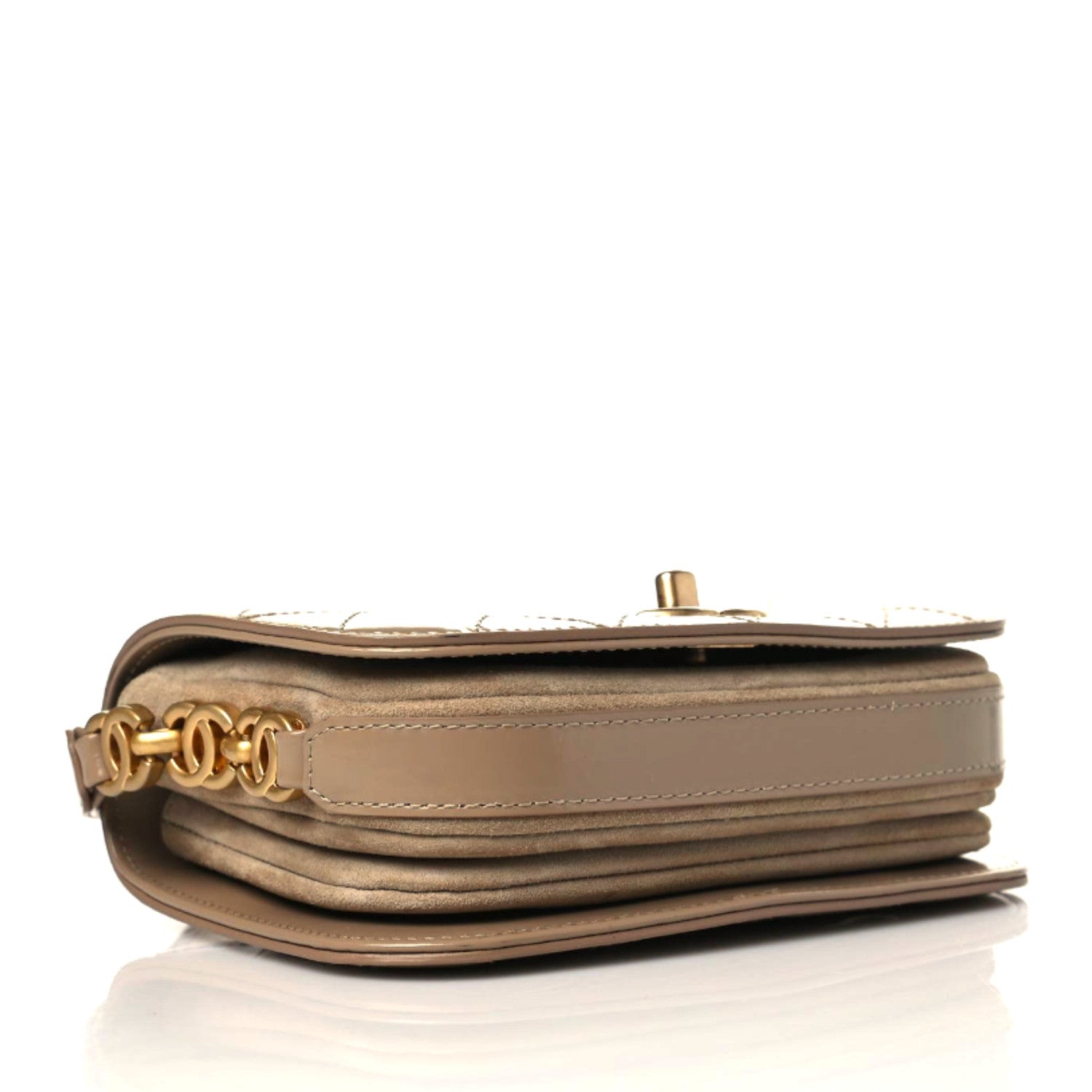 Chanel Shiny Calfskin Quilted Suede Goatskin Mini Messenger Beige 4 of 10