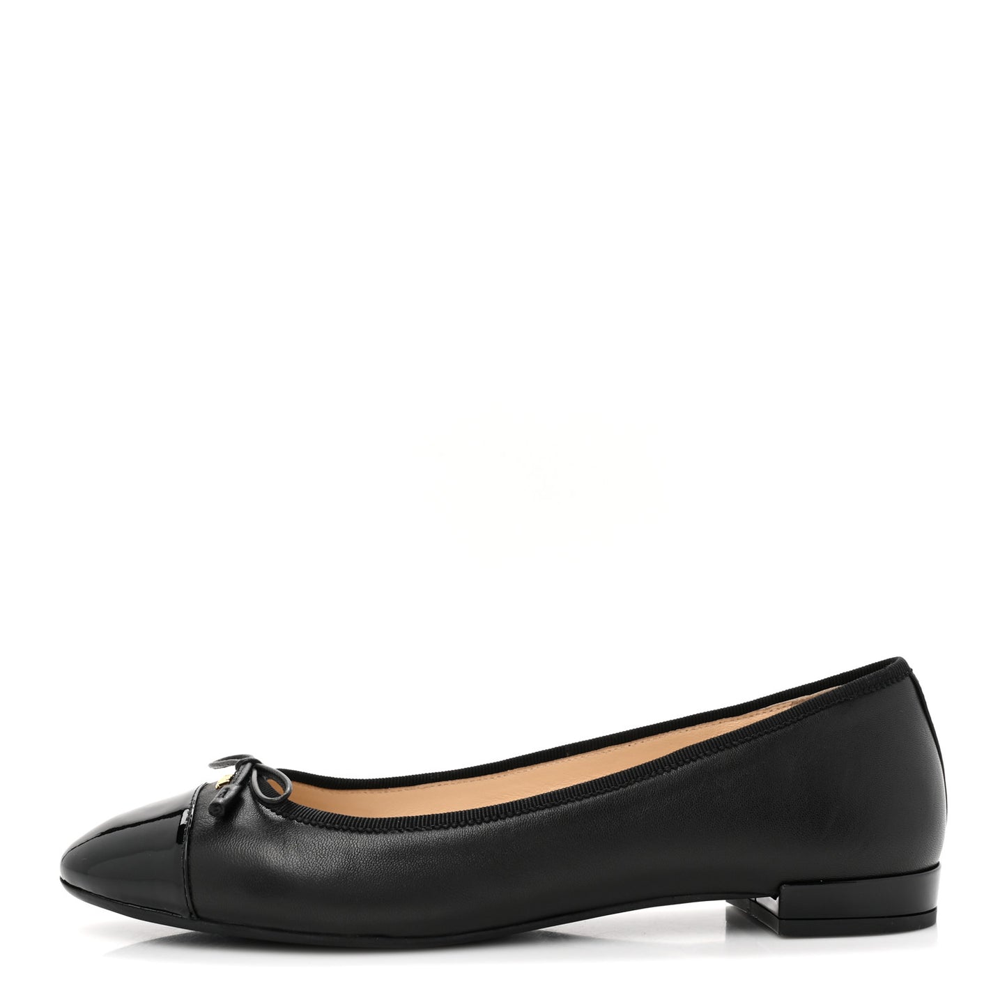 Nappa Vernice Cap Toe Logo Bow Ballerina Flats 38.5 Black