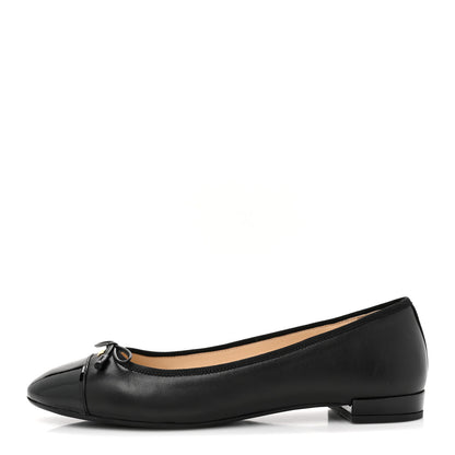 Prada Nappa Vernice Cap Toe Logo Bow Ballerina Flats 38.5 Black 1 of 12