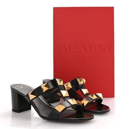 Valentino Garavani Calfskin Roman Stud 60mm Slide Sandals 38.5 Black 9 of 9