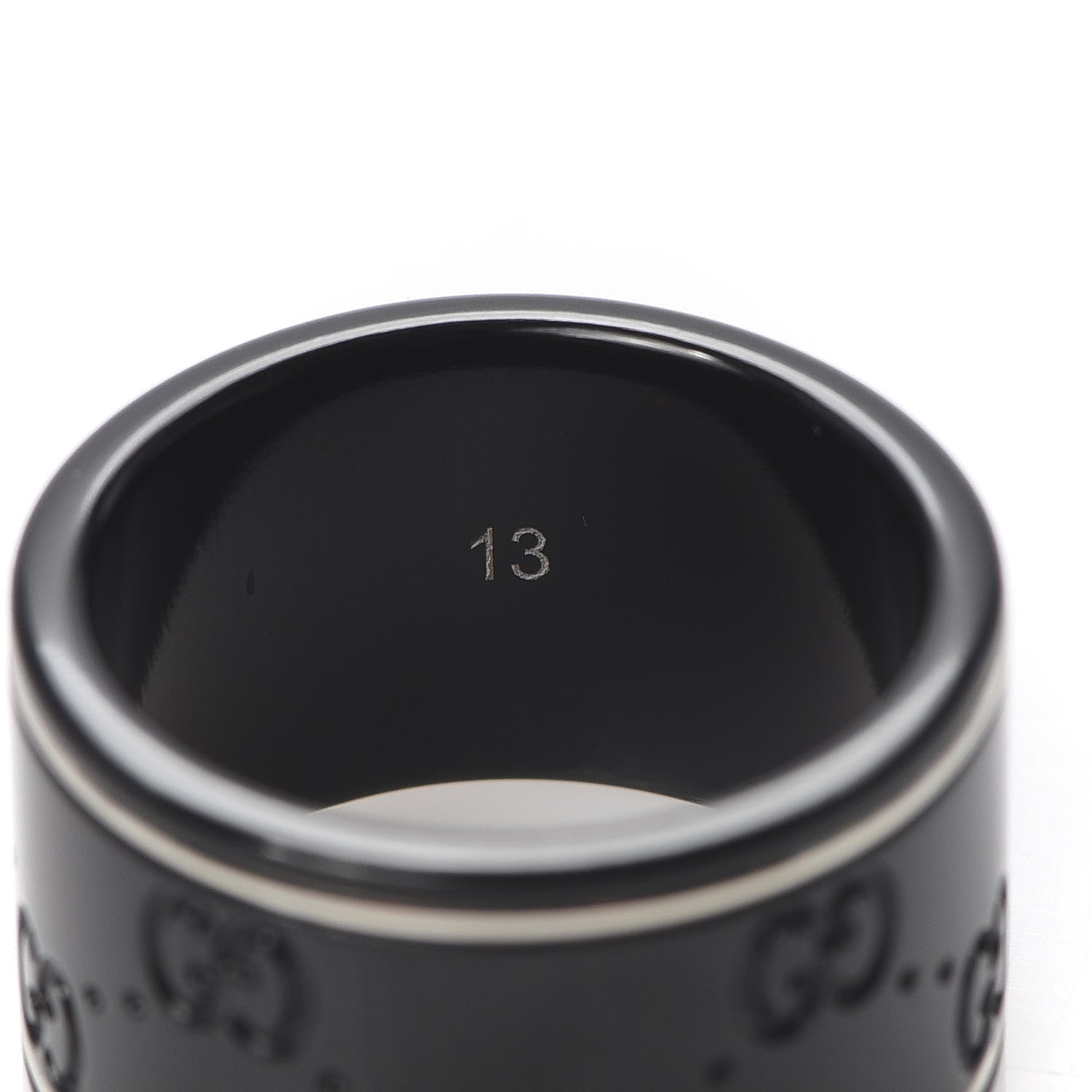 Gucci Black Synthetic Corundum 18K White Gold 12mm Icon Band Ring 53 6.25 4 of 5