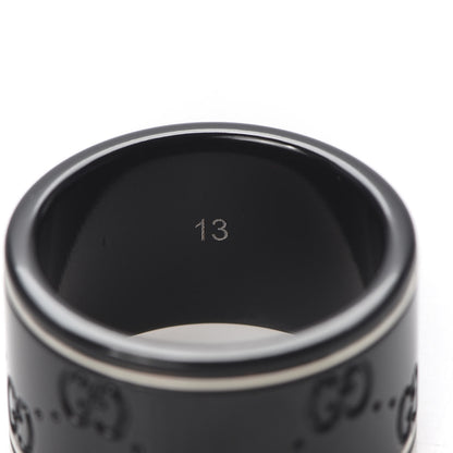 Gucci Black Synthetic Corundum 18K White Gold 12mm Icon Band Ring 53 6.25 4 of 5