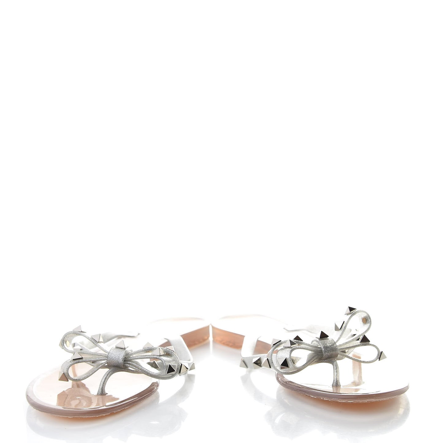 PVC Jelly Glitter Rockstud Bow Thong Sandals 40 Silver