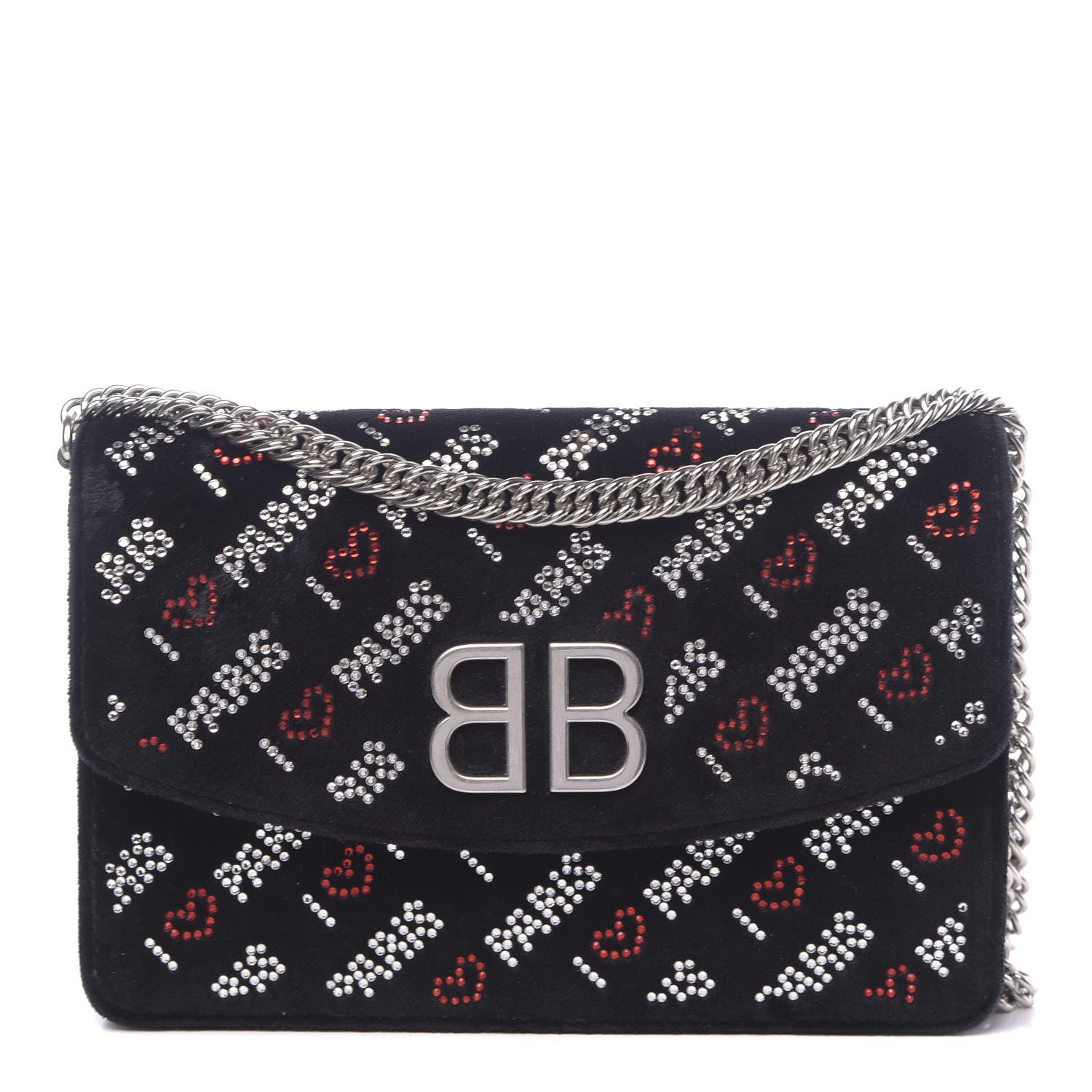 Balenciaga Velvet Crystal I Love Paris BB Wallet On Chain Black 1 of 16