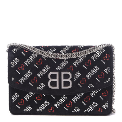 Balenciaga Velvet Crystal I Love Paris BB Wallet On Chain Black 1 of 16