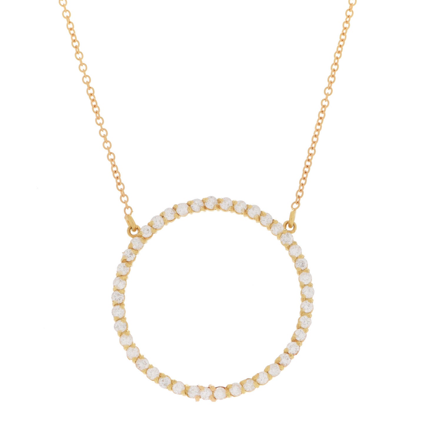 18K Yellow Gold Diamond Open Circle Necklace