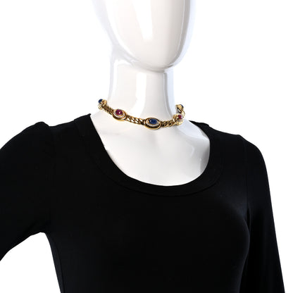 Bulgari 18K Yellow Gold Diamond Blue Sapphire Ruby 5 Station Collar Necklace 2 of 4
