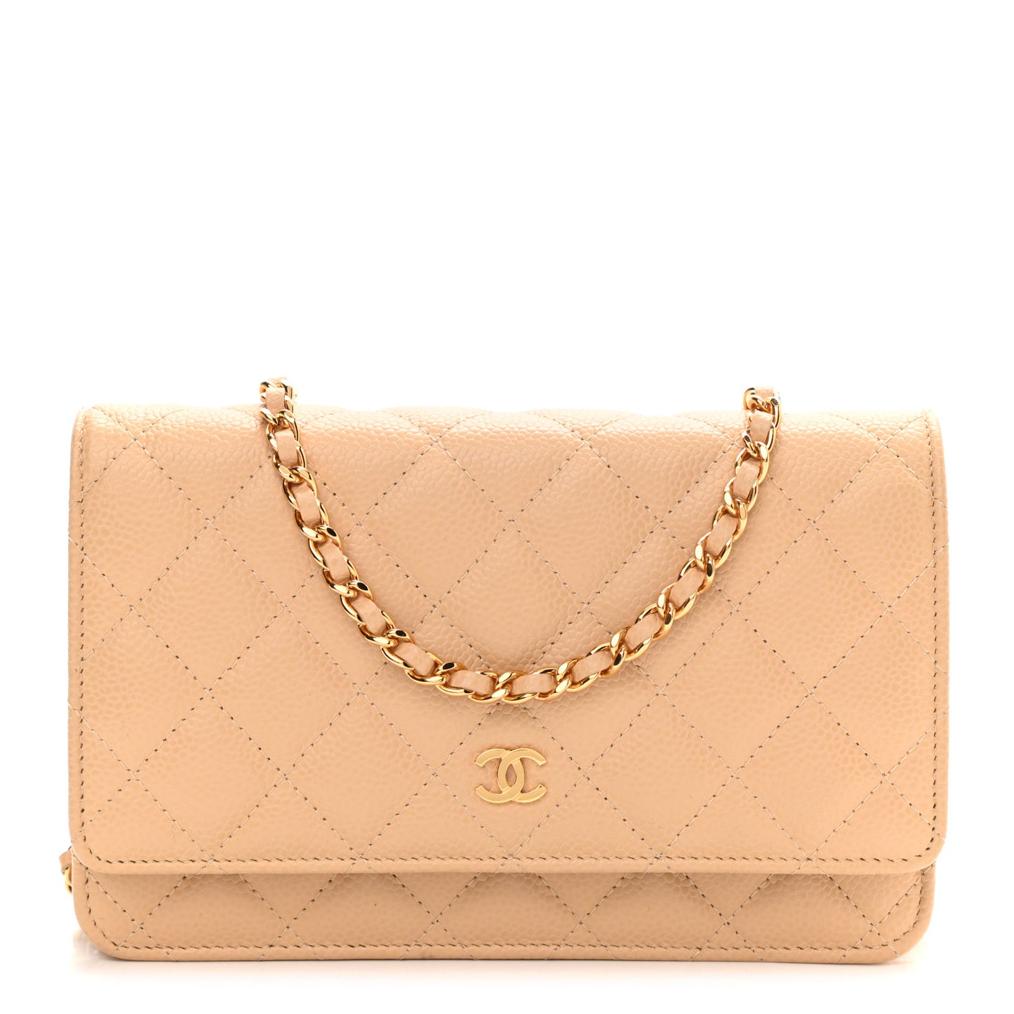 Caviar Quilted Wallet On Chain WOC Beige