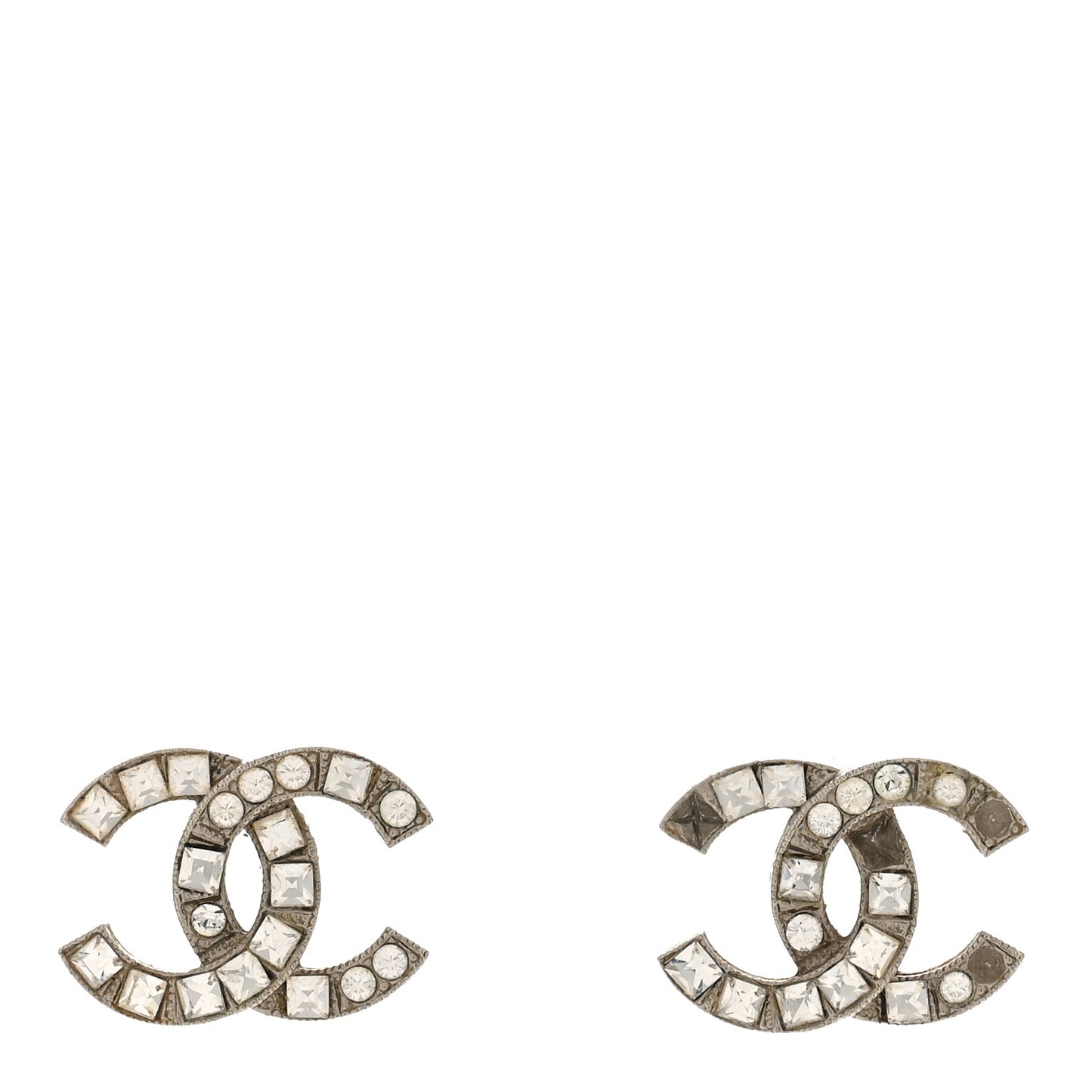 Baguette Crystal CC Earrings Silver