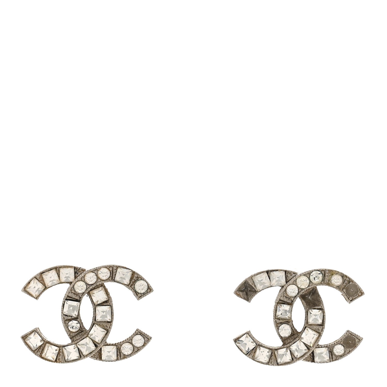 Chanel Baguette Crystal CC Earrings Silver 1 of 5