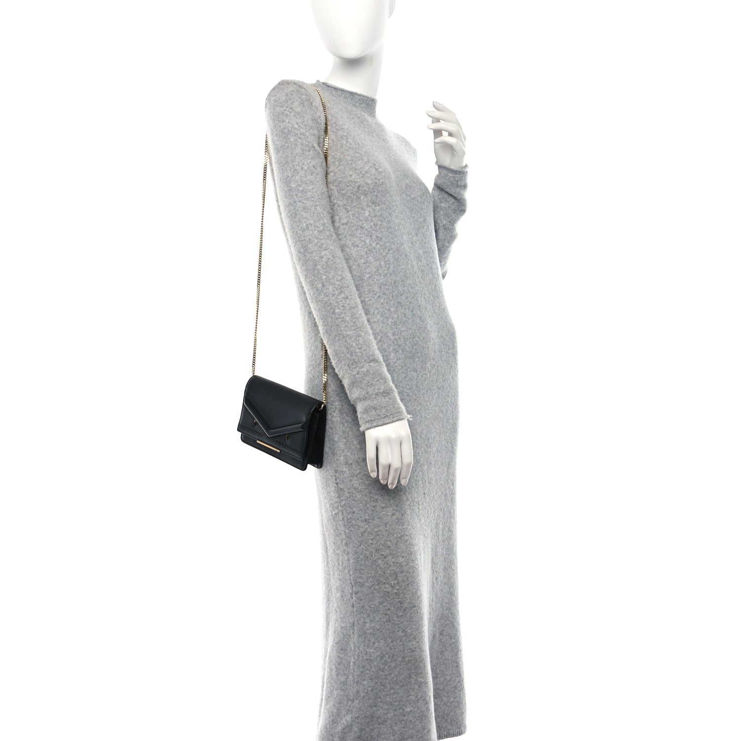 Fendi Vitello Century Eyebrow Monster Eyes Embossed Tube Wallet On Chain Black 2 of 15