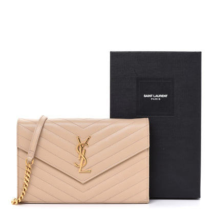Saint Laurent Grain De Poudre Matelasse Chevron Monogram Chain Wallet Nude Powder 12 of 12