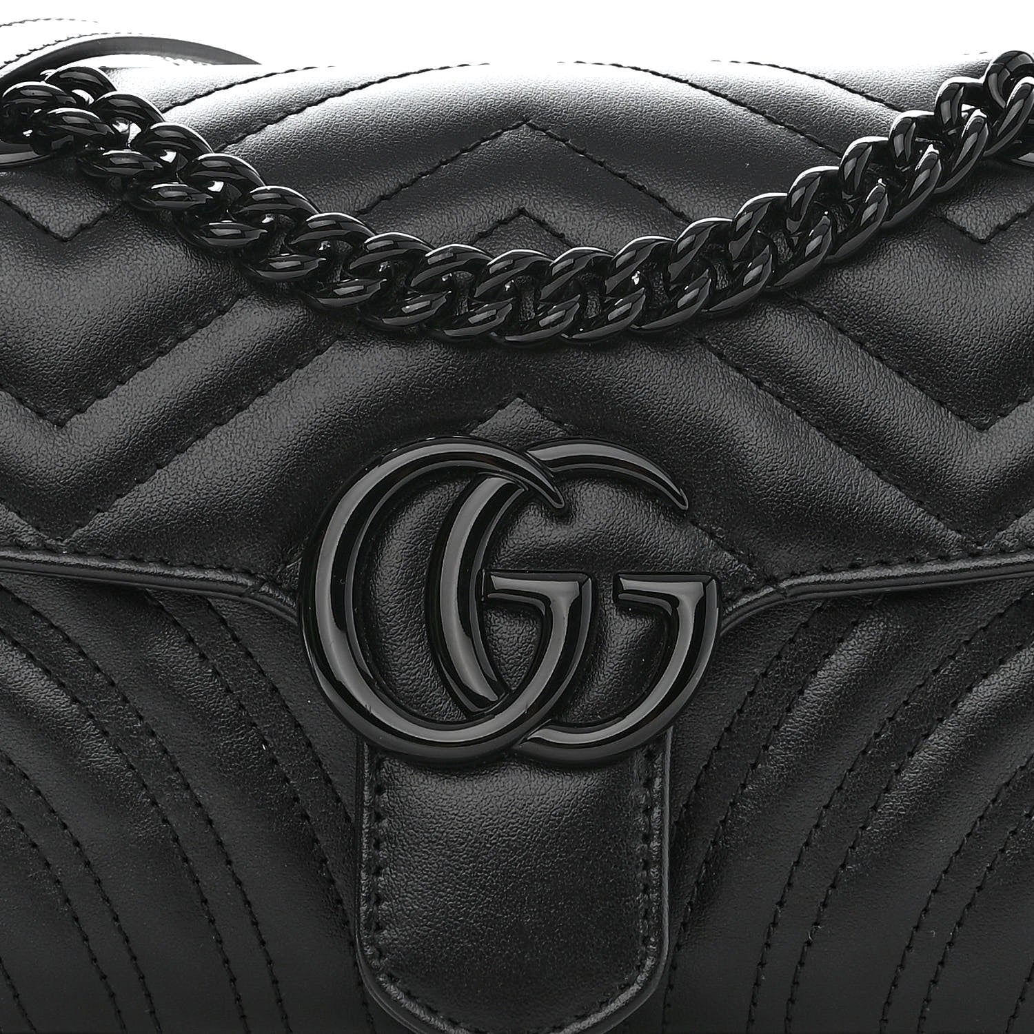 Gucci Calfskin Matelasse Monochrome Mini GG Marmont Shoulder Bag Black 8 of 10