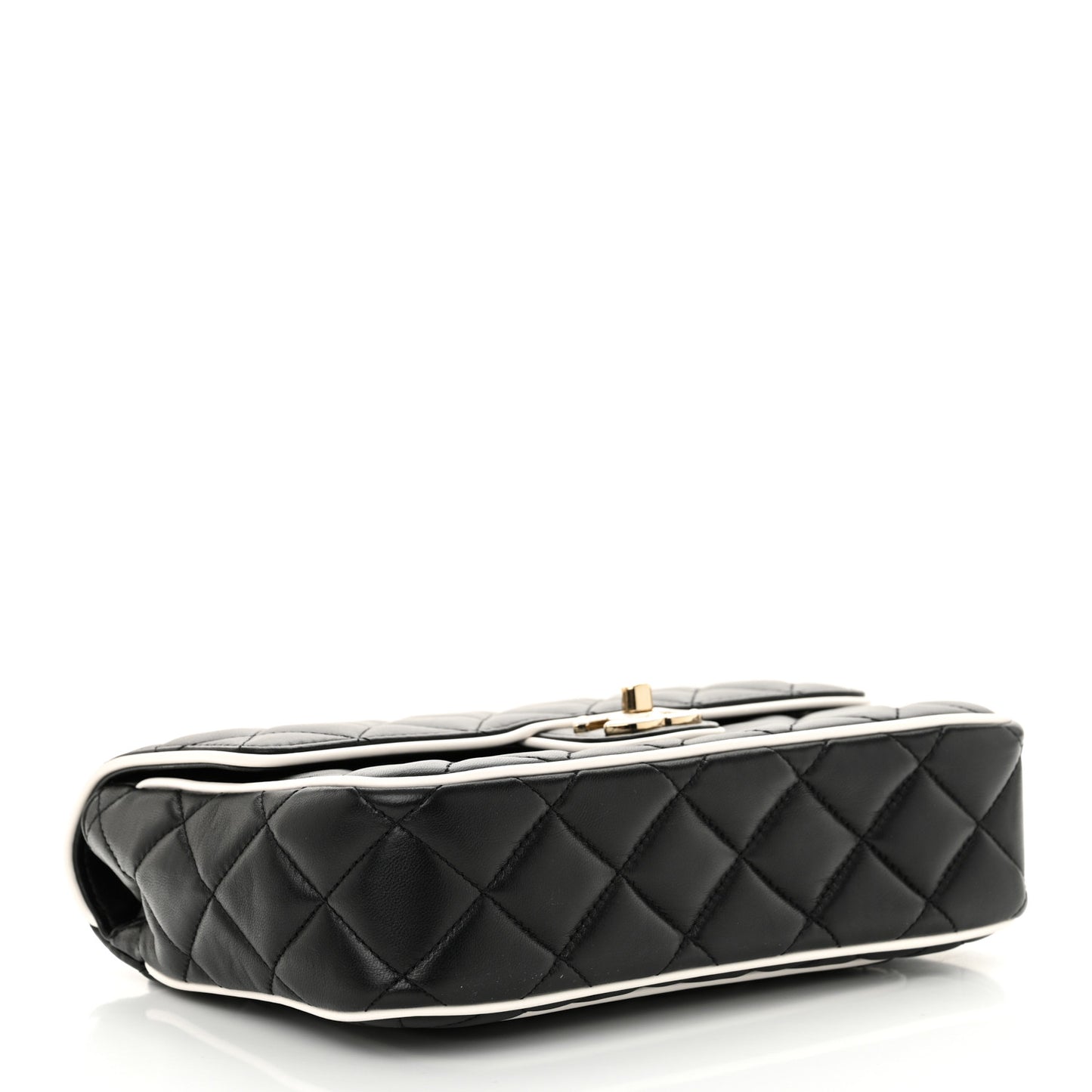 Lambskin Quilted Resin Graphic Frame Flap Bag Black White