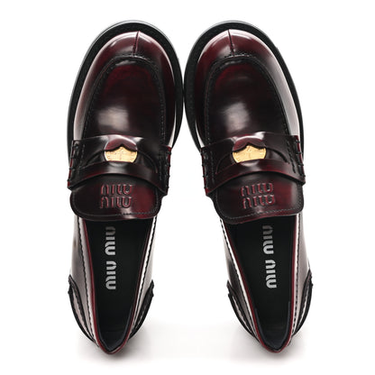 Miu Miu Spazzolato Fume Penny Platform Loafers 38 Porpora 2 of 10