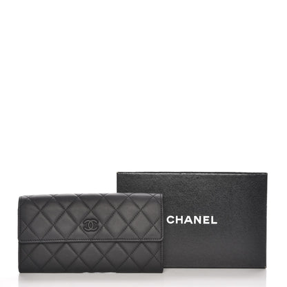 Chanel Lambskin Quilted Long Gusset Flap Wallet Black 9 of 9