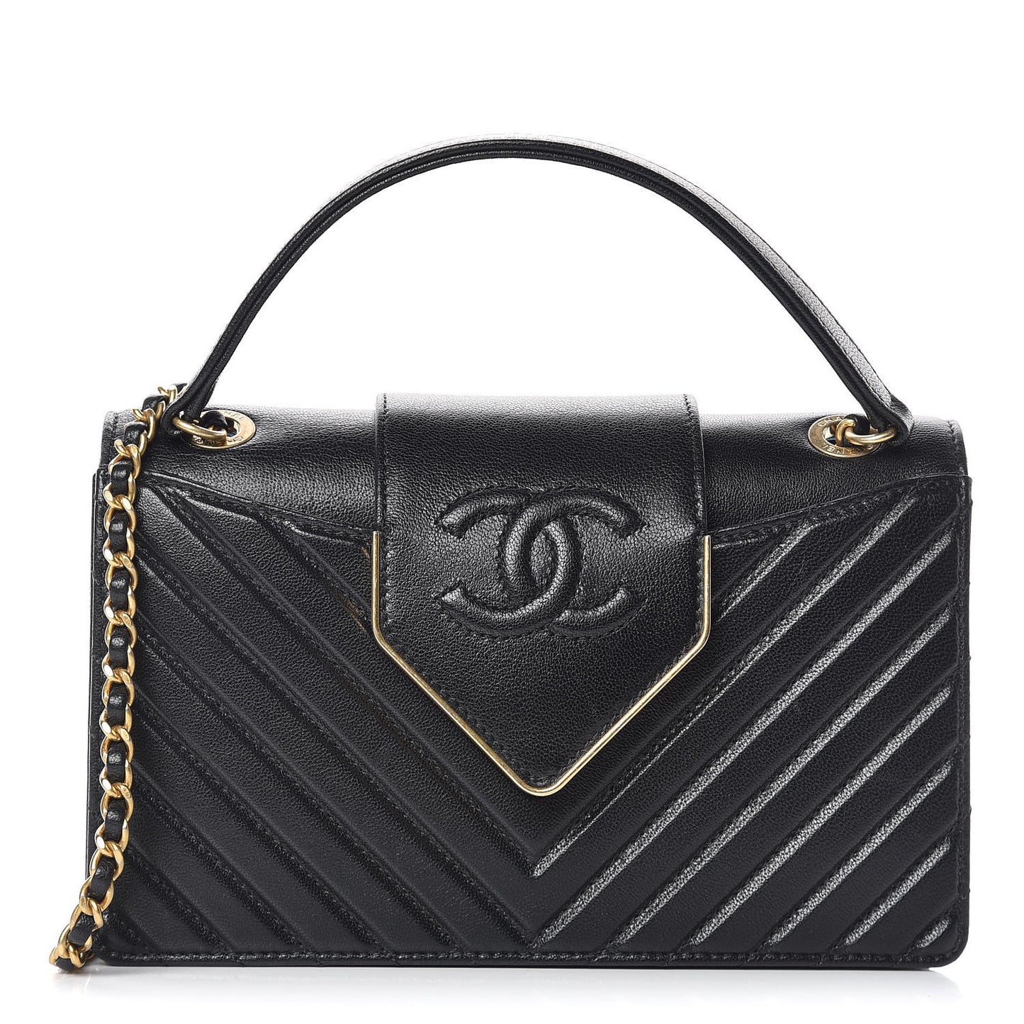 Shiny Sheepskin Chevron Quilted Mini Collar and Tie Flap Black