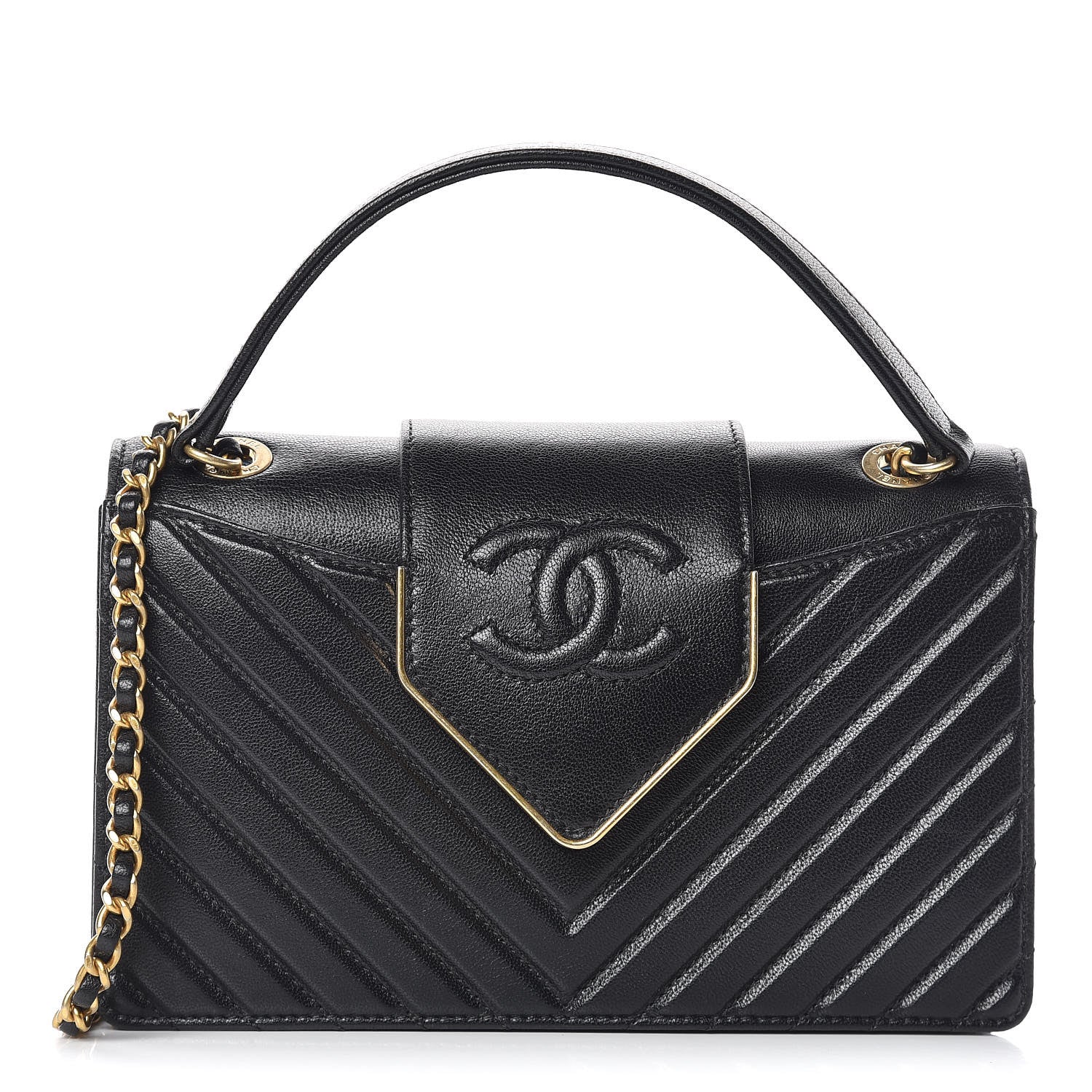 Chanel Shiny Sheepskin Chevron Quilted Mini Collar and Tie Flap Black 1 of 10