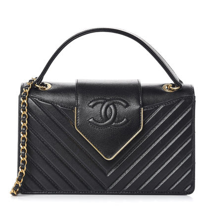 Chanel Shiny Sheepskin Chevron Quilted Mini Collar and Tie Flap Black 1 of 10
