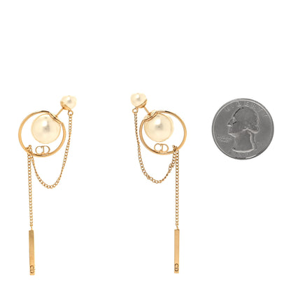 Christian Dior Pearl Tribales Dangle Chain Earrings Gold 2 of 4