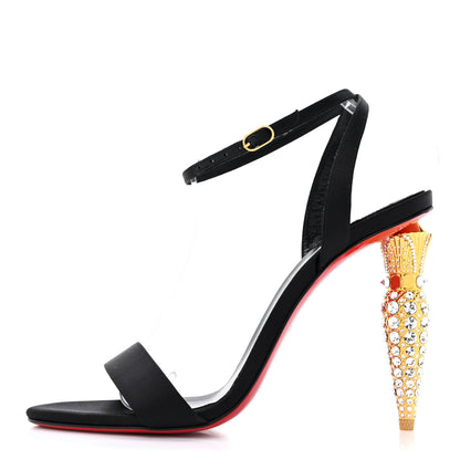 Christian Louboutin Satin Glossy Lipgloss Queen 100 Sandals 39 Black 1 of 11