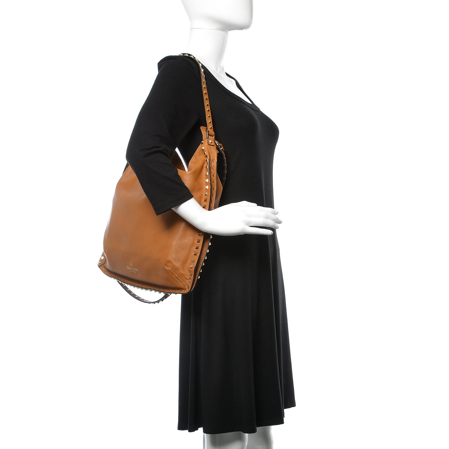 Valentino Garavani Vitello Rockstud Hobo Camel 3 of 12