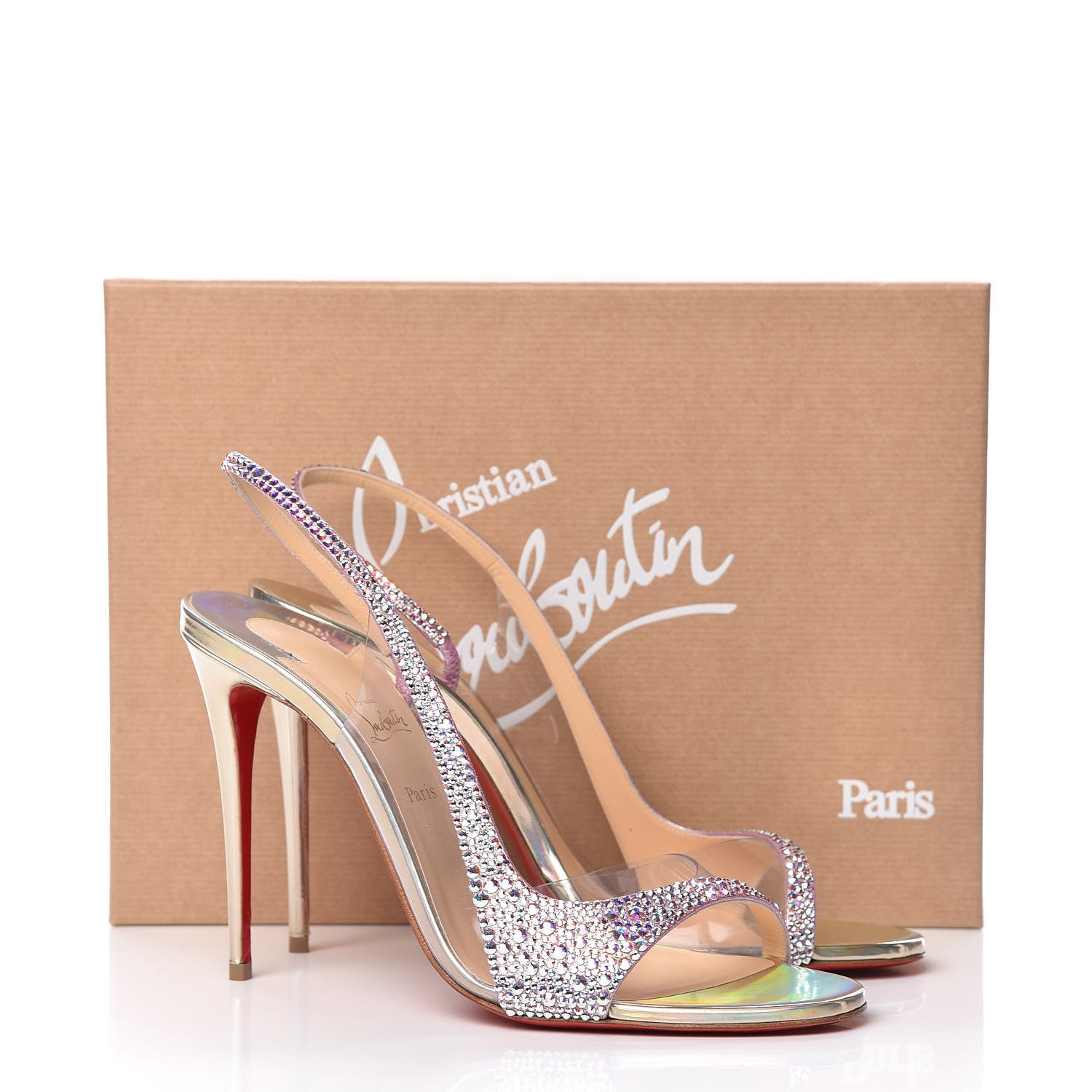 Christian Louboutin Suede Metal PVC Specchio Optisling Strass 100 Sandals 40 Aurore Borea 8 of 8