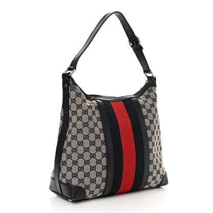 Gucci Monogram Vintage Web Medium Hobo Navy 3 of 21