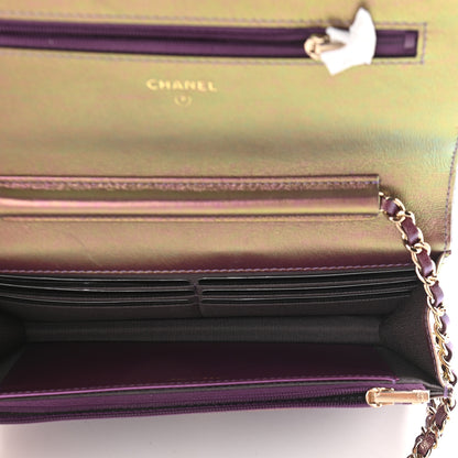 Chanel Iridescent Lambskin Quilted Wallet On Chain WOC Dark Purple 4 of 9