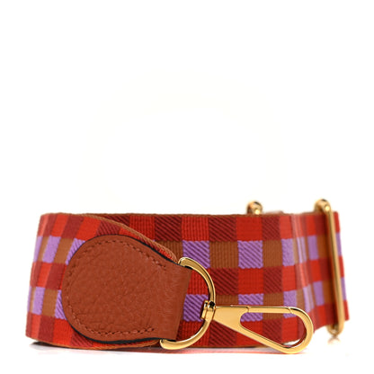 Hermes Toile Taurillon Clemence 50mm Maxi Quadrille Shoulder Strap Capucine Parme Rouge Duchess Gold 1 of 4