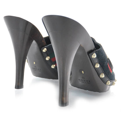 Gucci Monogram Wooden Horsebit Heels 8 Black 3 of 6