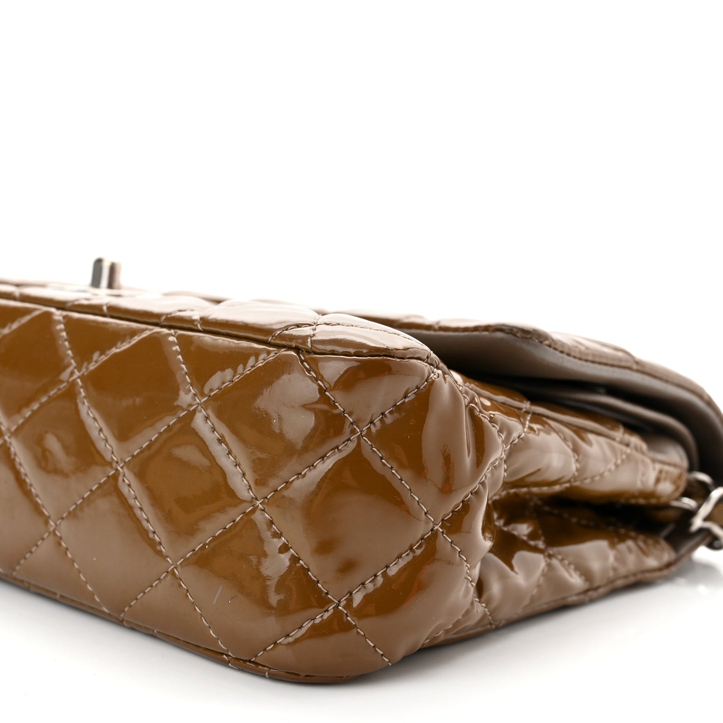 Patent Quilted Medium Double Flap Dark Green