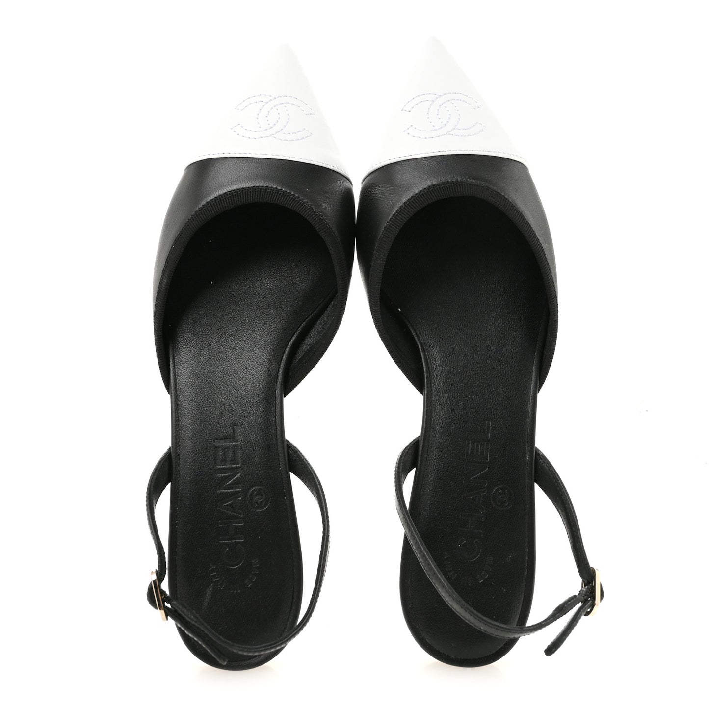 Iridescent Lambskin Cap Toe CC Slingback Flats 37 Black White