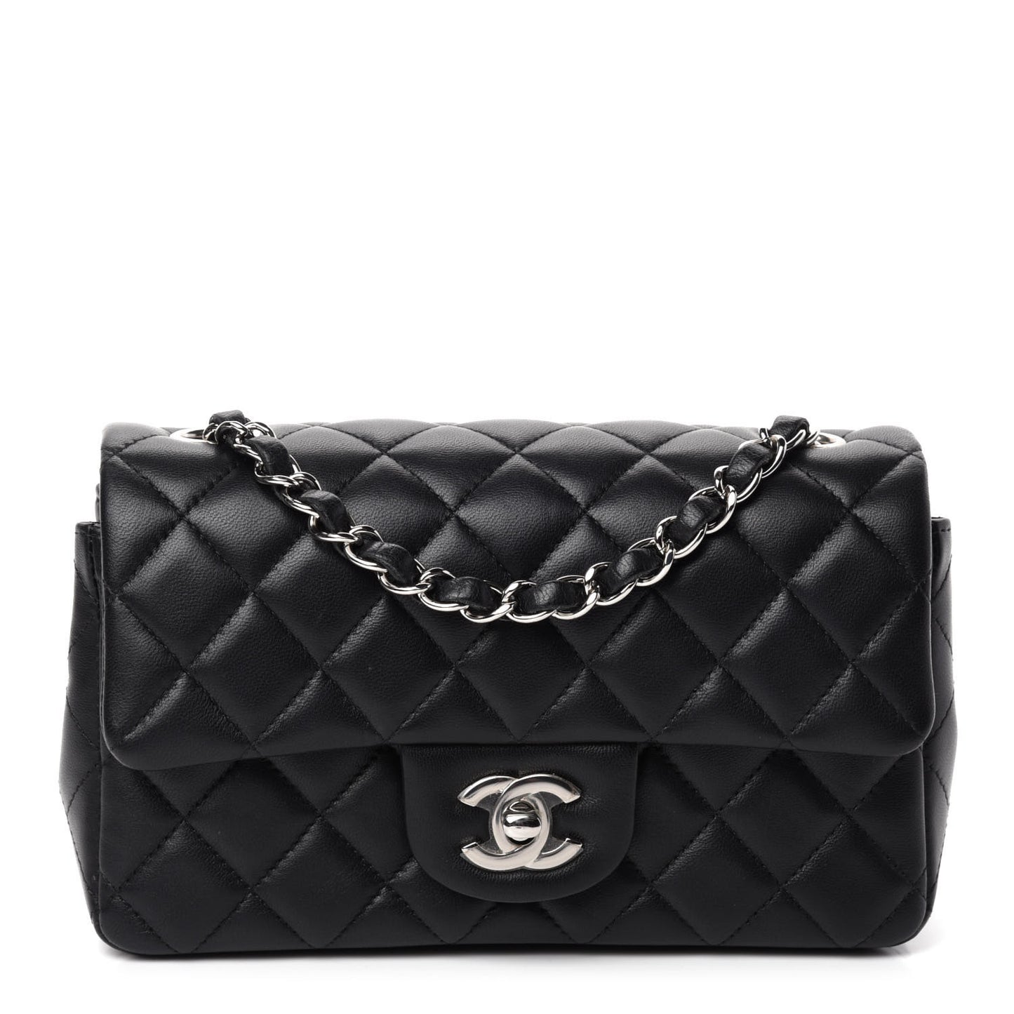 Lambskin Quilted Mini Rectangular Flap Black