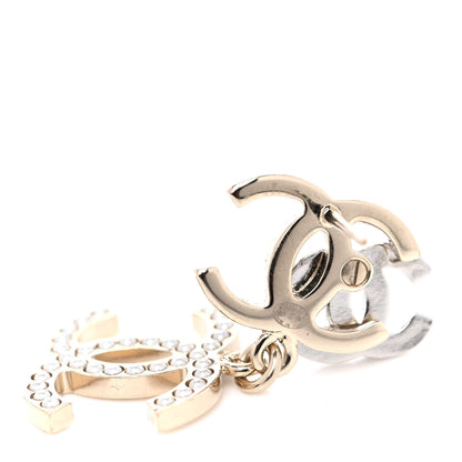 Chanel Crystal Pearl Double CC Drop Earrings Gold Silver 4 of 4