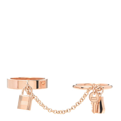 Hermes 18K Rose Gold Kelly Clochette Double Ring 50 5.25 1 of 7