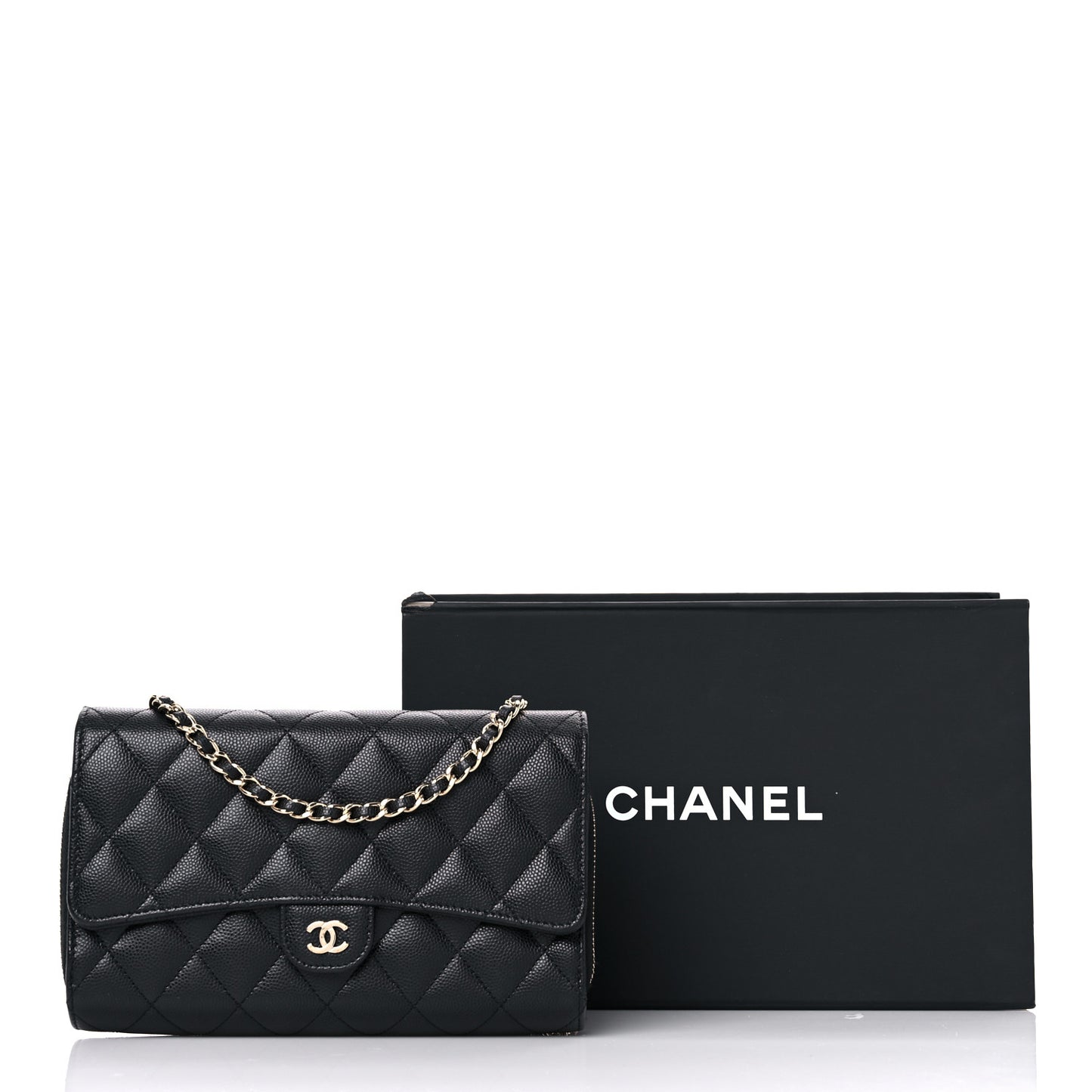Caviar Quilted Phone Holder Wallet on Removable Chain Black