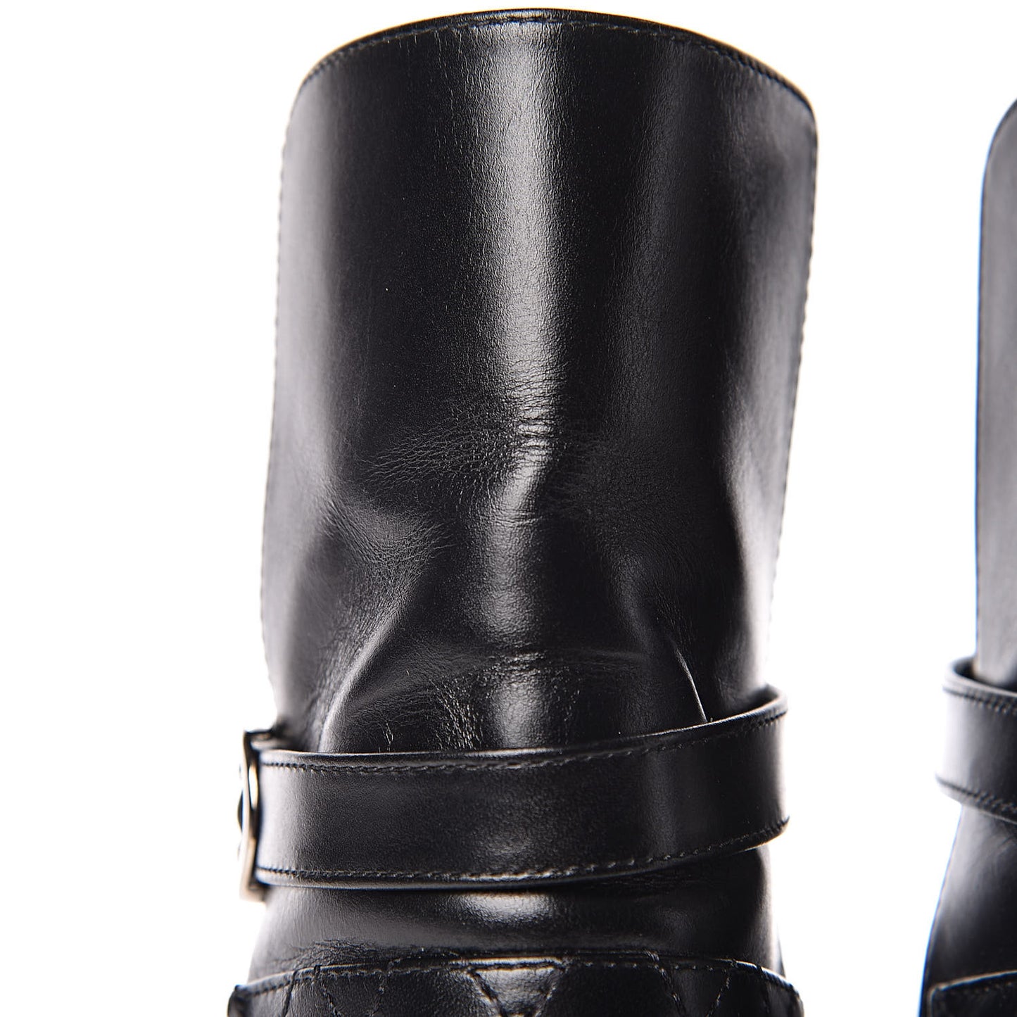 Calfskin Quilted Cap Toe Boots 36.5 Black Brown