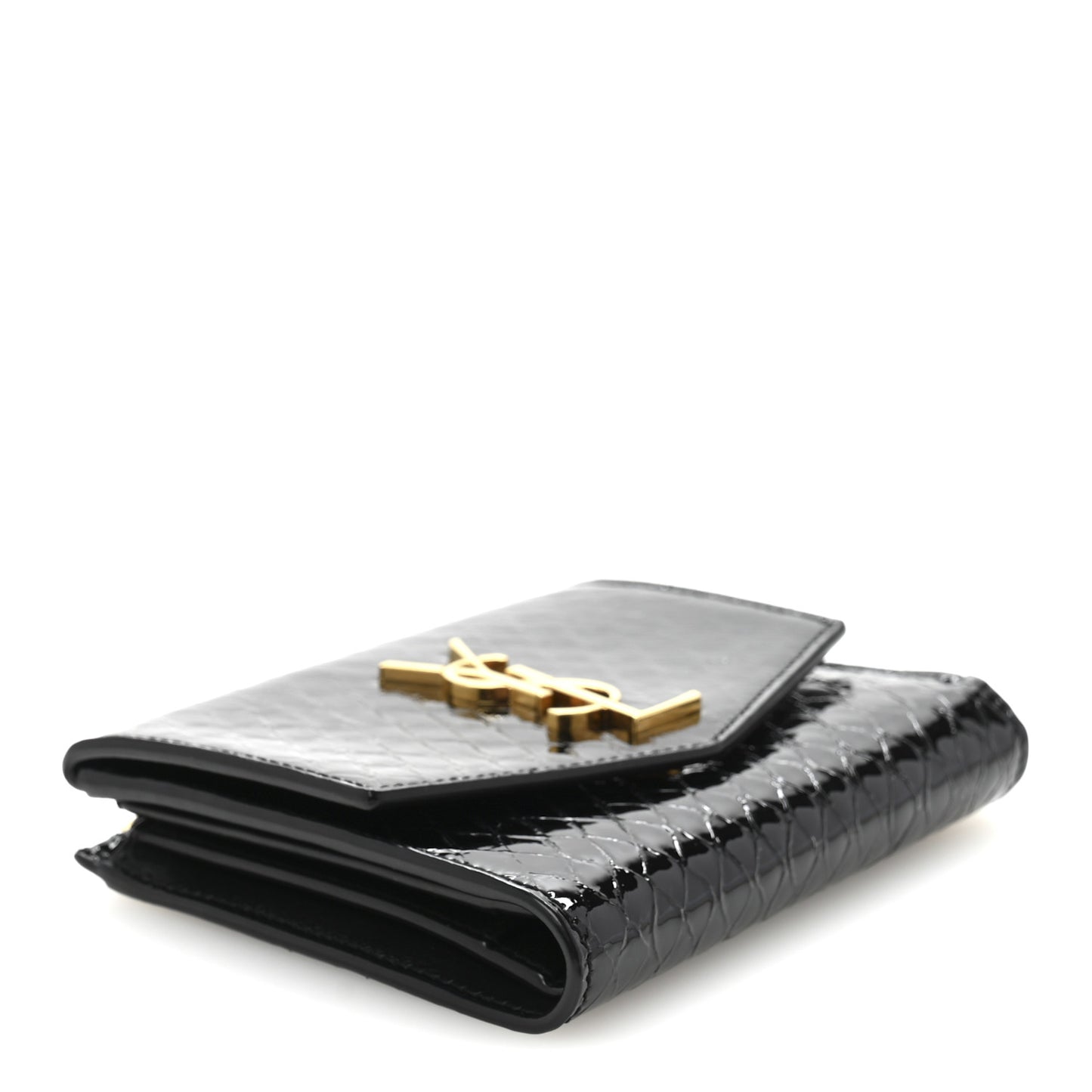 Patent Calfskin Snakeskin Embossed Uptown Monogram Card Case Black