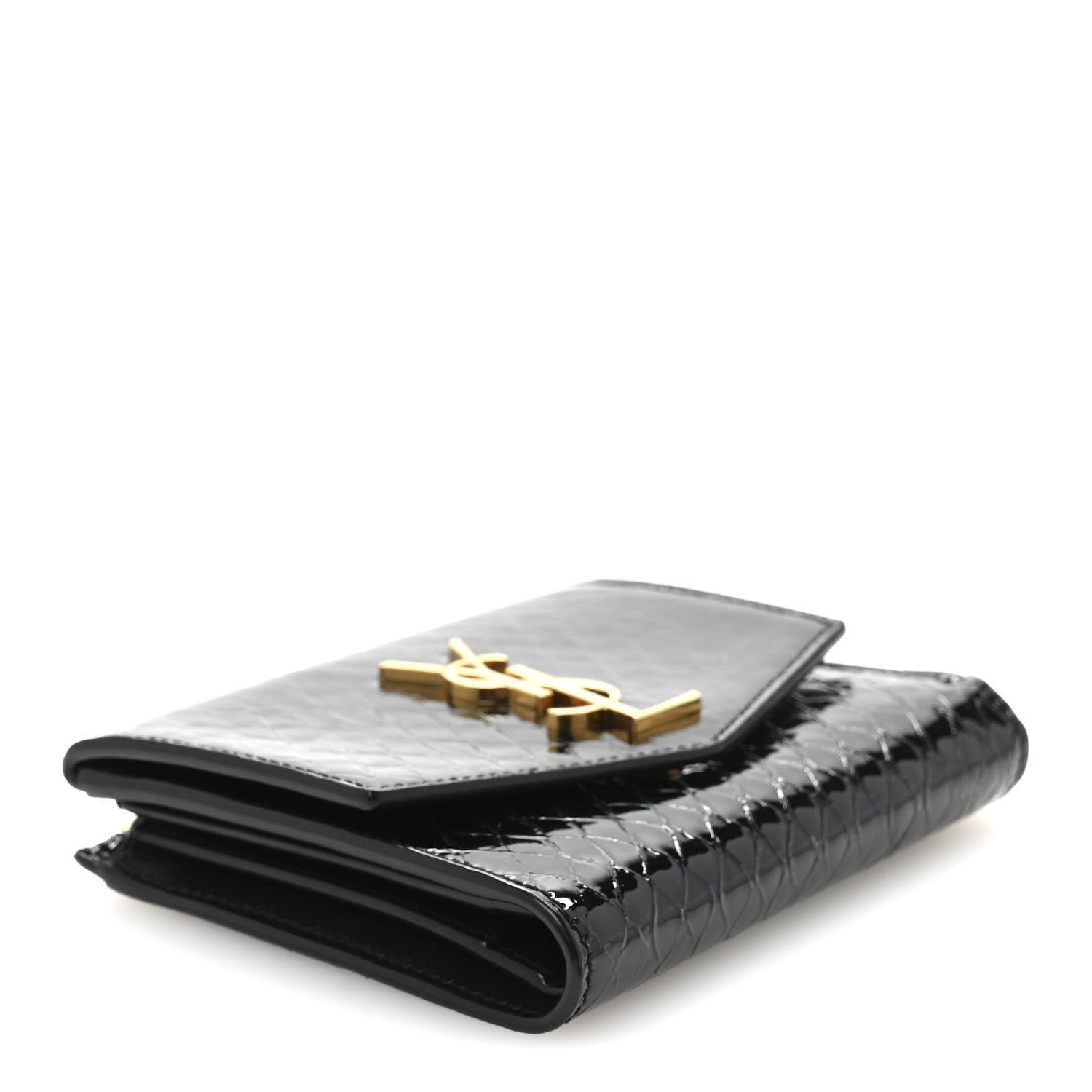 Saint Laurent Patent Calfskin Snakeskin Embossed Uptown Monogram Card Case Black 4 of 8