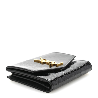Saint Laurent Patent Calfskin Snakeskin Embossed Uptown Monogram Card Case Black 4 of 8