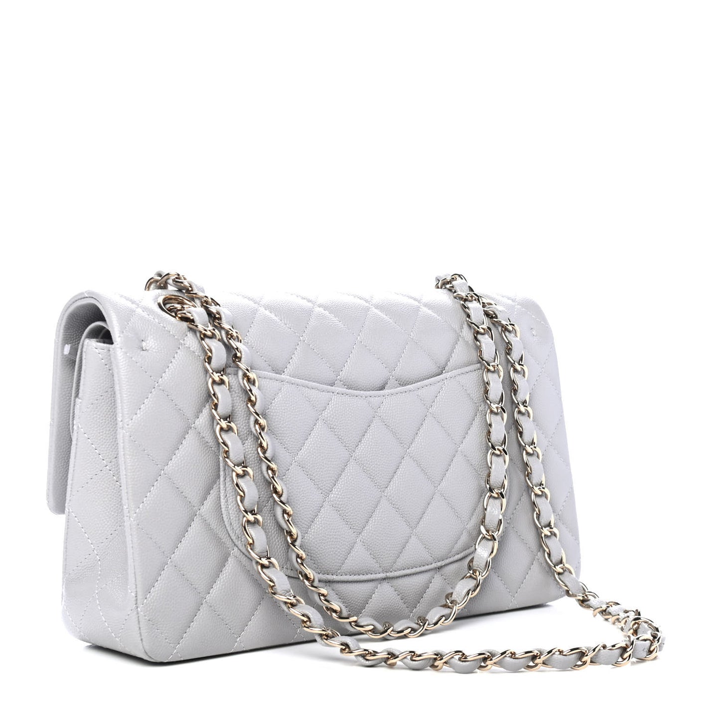 Caviar Quilted Medium Double Flap Grey