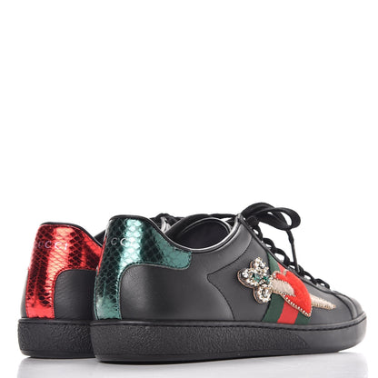Gucci Calfskin Ayers Web Pierced Heart Embroidered Ace Sneakers 38.5 Black 4 of 12