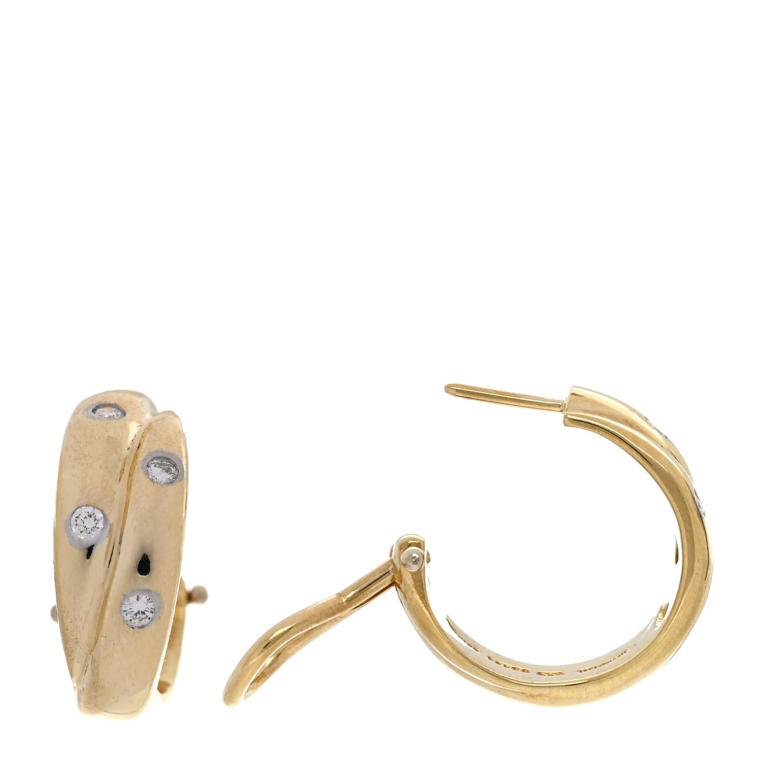 Tiffany 18K Yellow Gold Platinum Diamond Crossover Etoile Hoop Earrings 1 of 4