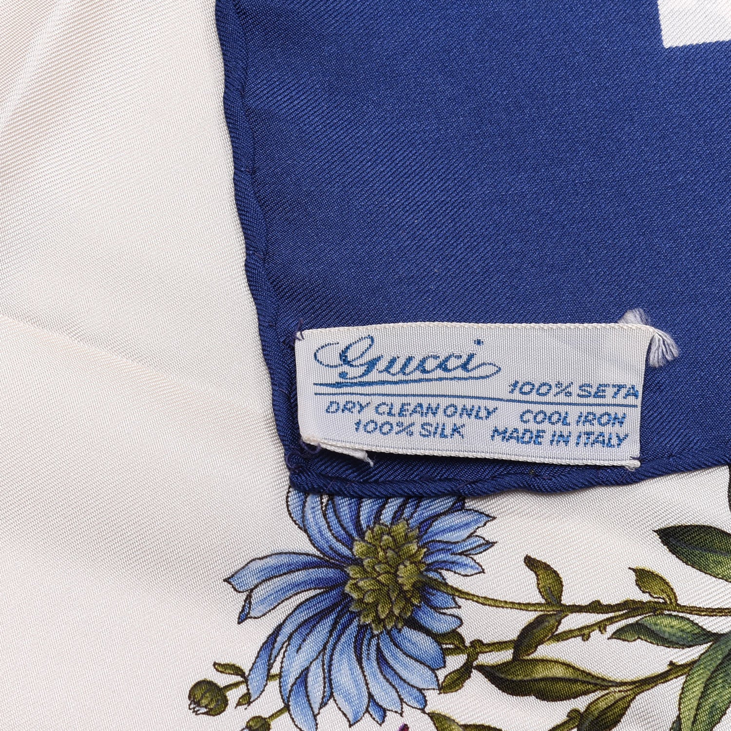 Gucci Silk Floral Square Scarf Blue 4 of 4