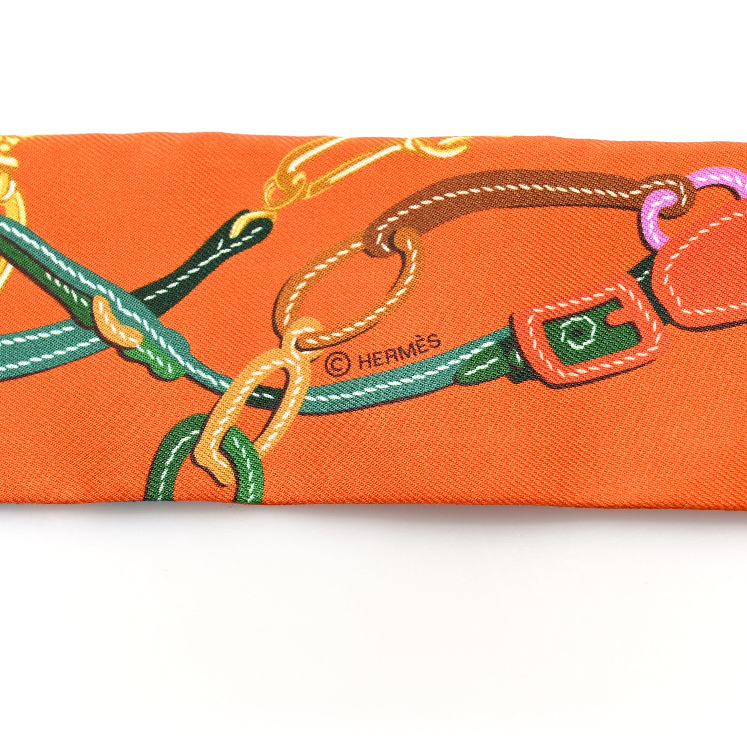 Hermes Silk Brides De Gala Applique Pique Twilly Orange Bleu Azur 3 of 4