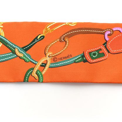 Hermes Silk Brides De Gala Applique Pique Twilly Orange Bleu Azur 3 of 4
